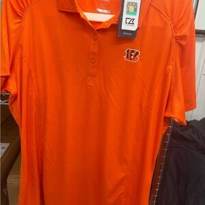 Cutter & Buck Vibrant Orange Polo with Bengals logo.